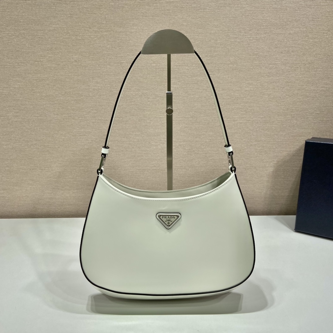 Prada Cleo Brushed Leather Shoulder Bag White 1BC499